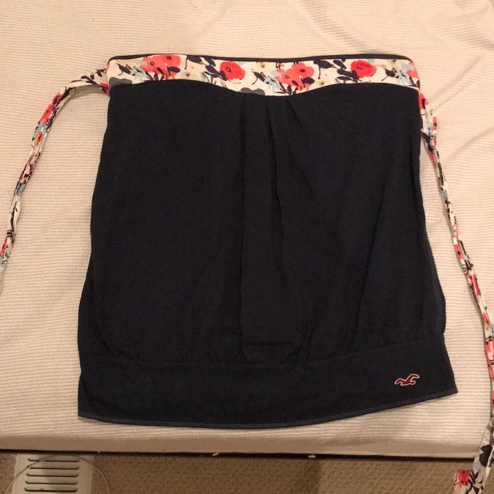 Hollister navy blue and floral strapless top